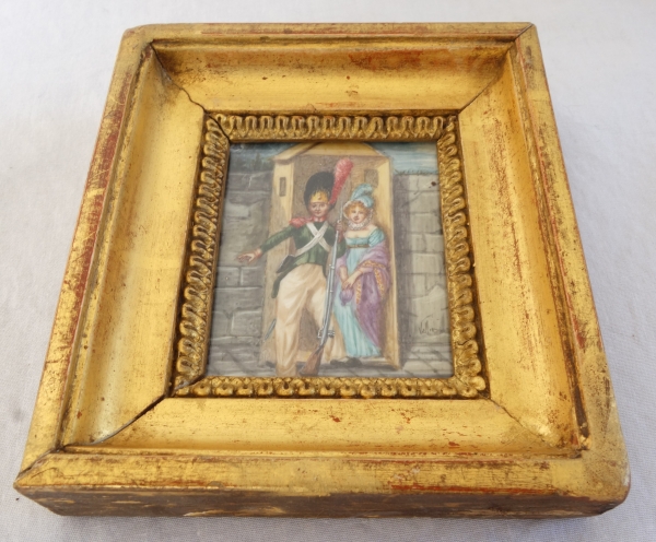 Miniature picture of a grenadier and beautiful lady - gouache - early 19th century