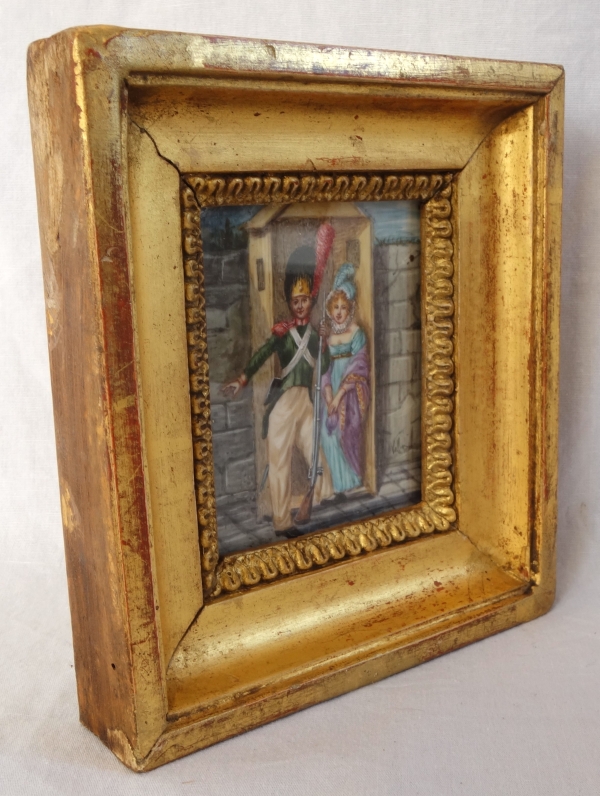 Miniature picture of a grenadier and beautiful lady - gouache - early 19th century