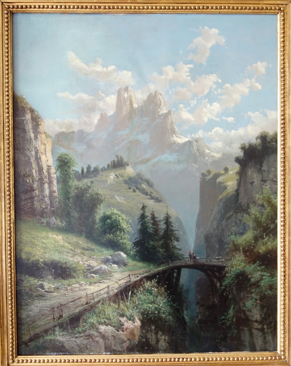 Alfred Godchaux : tall oil on canvas, mountain landscape - 88,5cm x 106cm