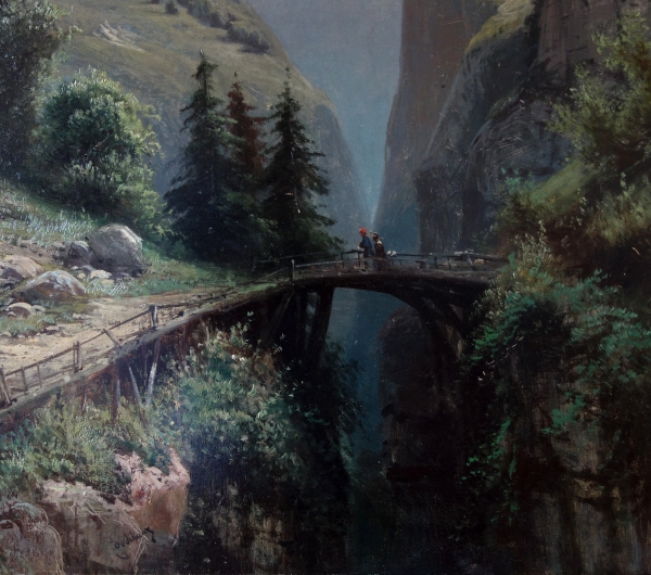Alfred Godchaux : tall oil on canvas, mountain landscape - 88,5cm x 106cm