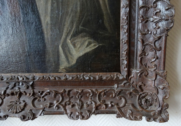 18th century French school : Saint Peter Fourier set into a Louis XIV sculpted oak frame
