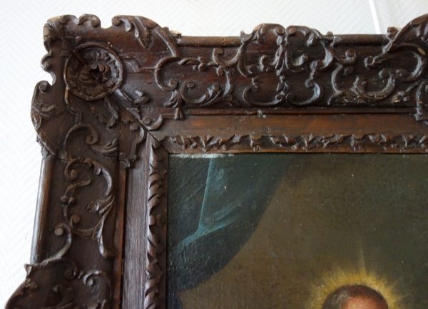 18th century French school : Saint Peter Fourier set into a Louis XIV sculpted oak frame