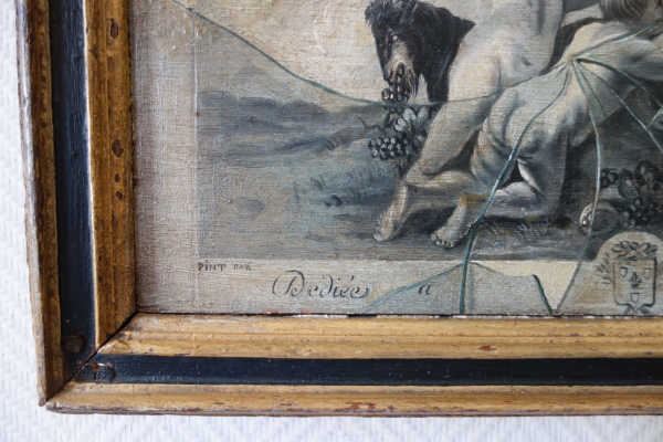CF Nivard : tableau trompe l'oeil à la vitre cassée, huile sur panneau XVIIIe siècle - 48,5cm x 27,5cm