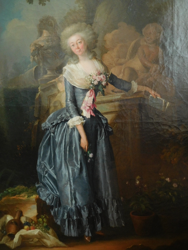 Henri Nicolas Van Gorp : portrait of young woman in a park, circa 1780