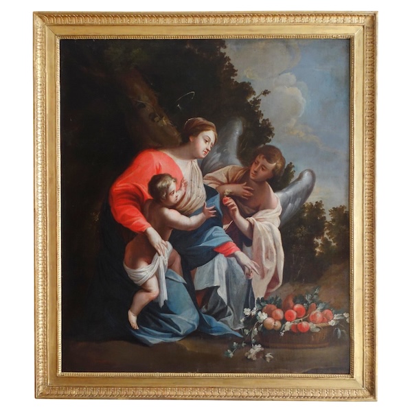 Virgin Mary and Child served by an angel after S. Vouet - 18th century - 110cm x 95cm