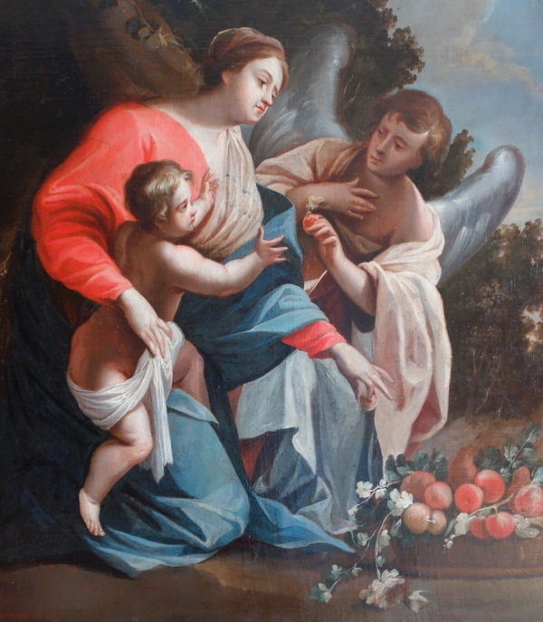 Virgin Mary and Child served by an angel after S. Vouet - 18th century - 110cm x 95cm