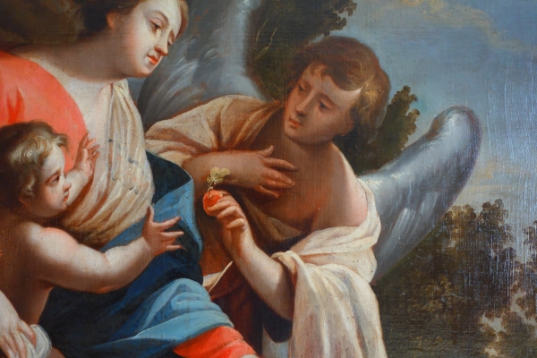 Virgin Mary and Child served by an angel after S. Vouet - 18th century - 110cm x 95cm