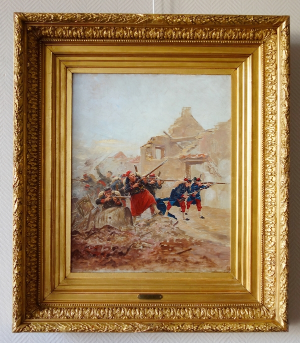 Paul Grolleron : Zouaves heroic defense in Villersexel in 1871 - oil on canvas 45.5cm x 55cm
