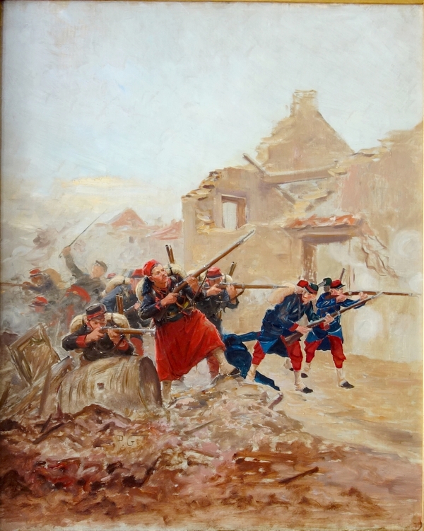 Paul Grolleron : Zouaves heroic defense in Villersexel in 1871 - oil on canvas 45.5cm x 55cm