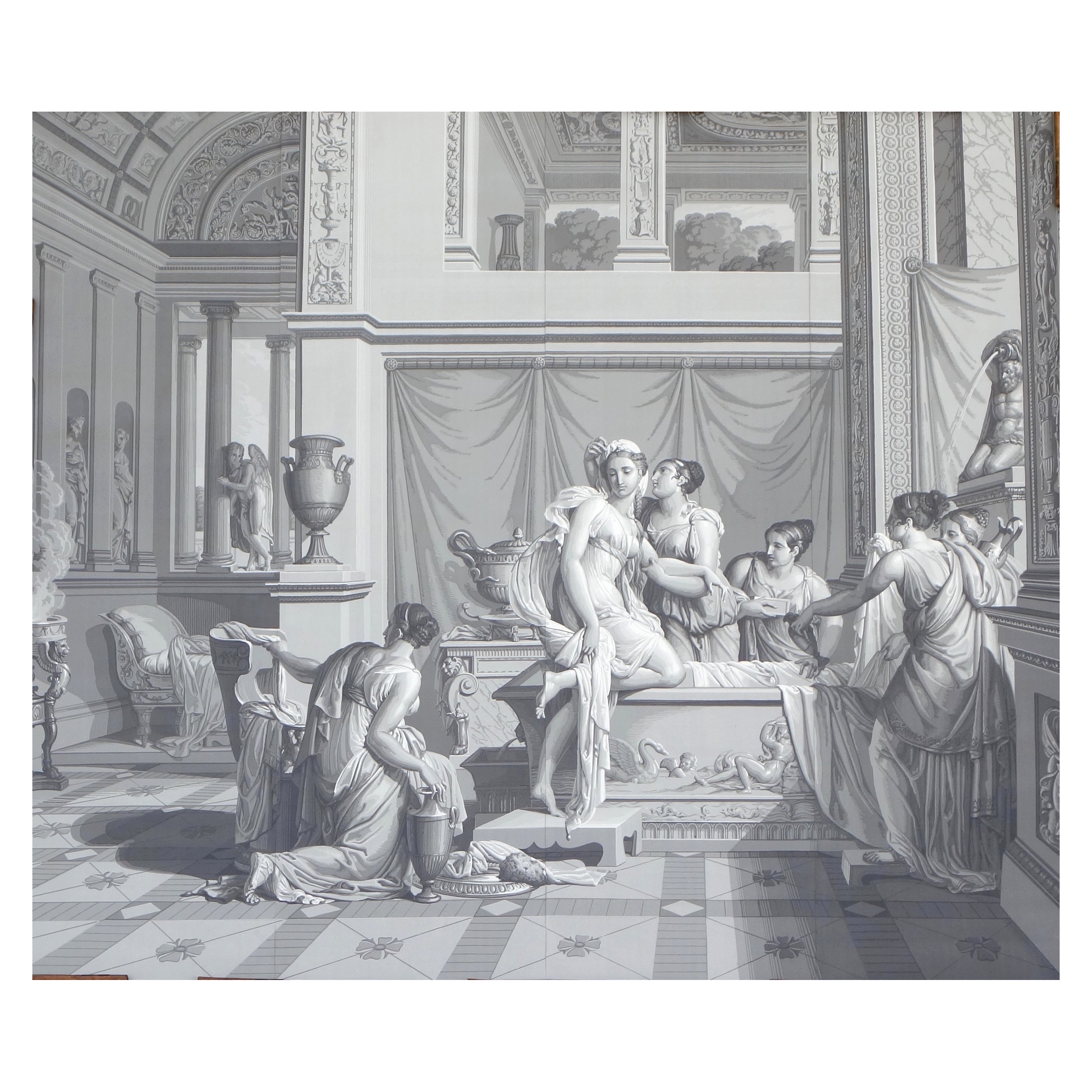 Psyché au Bain, papier peint panoramique Empire à l'antique, réédition modèle de Dufour de 1815
