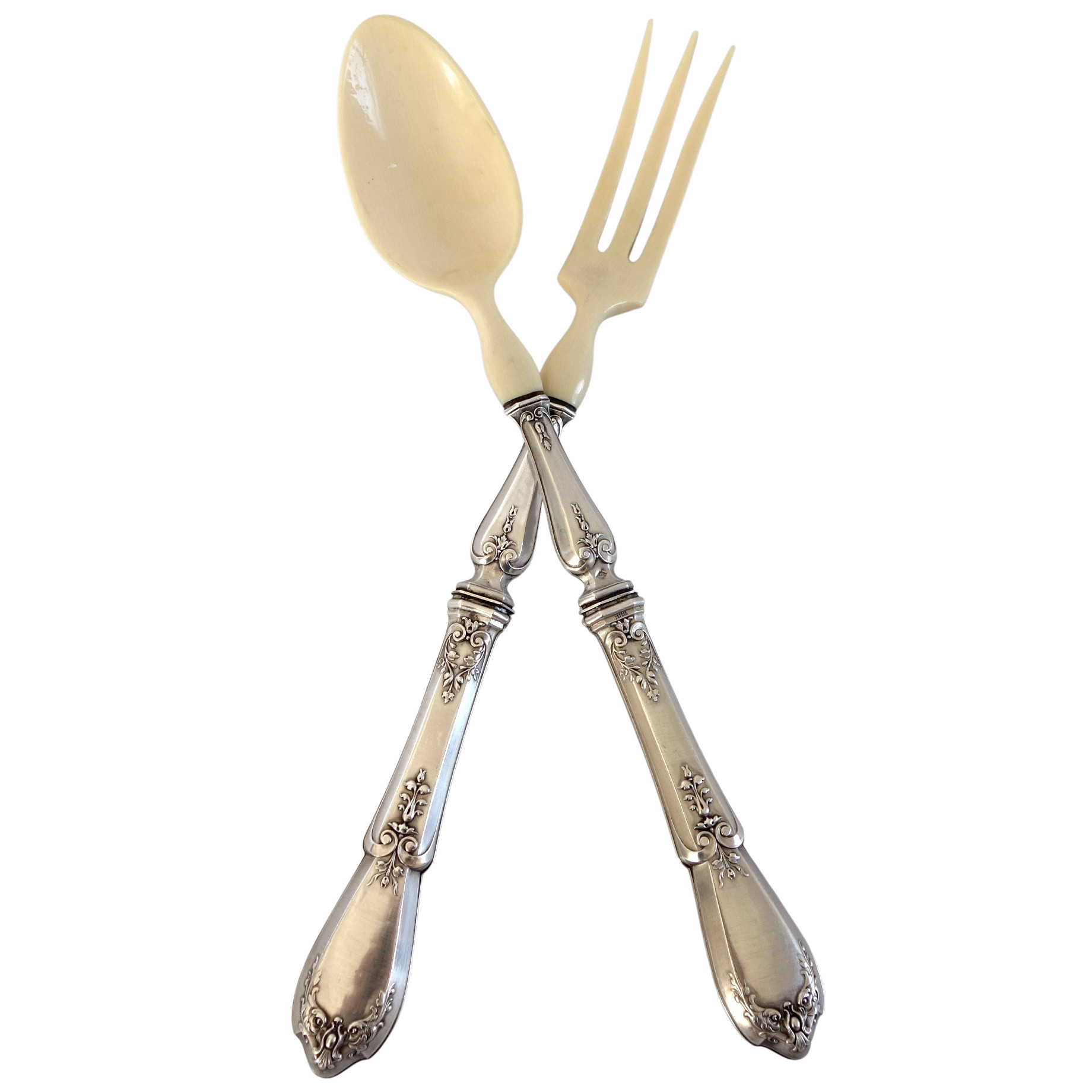 Couvert à salade en argent Minerve : modèle de style Louis XVI non monogramme