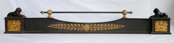 Detail — Empire ormolu and patinated bronze mantel bar, France, early 19th century circa 1820