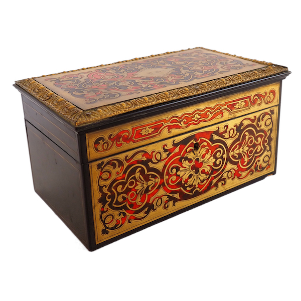 Vervelle Aîné : boîte à thé en marqueterie Boulle, époque XIXe siècle vers 1840 - 1850