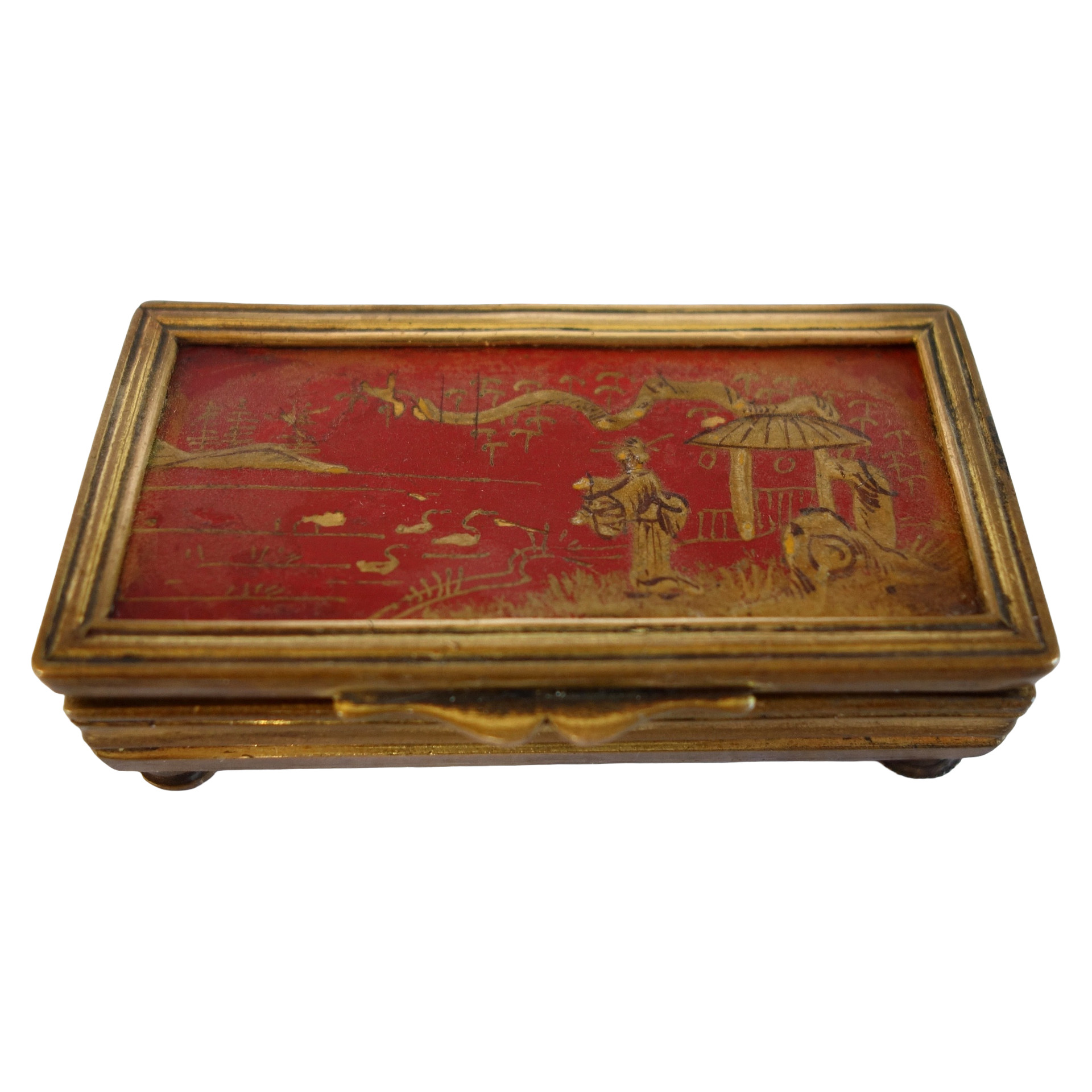 Boîte à pilules ou boîte à timbres en bronze et laque dans le goût de la Chine