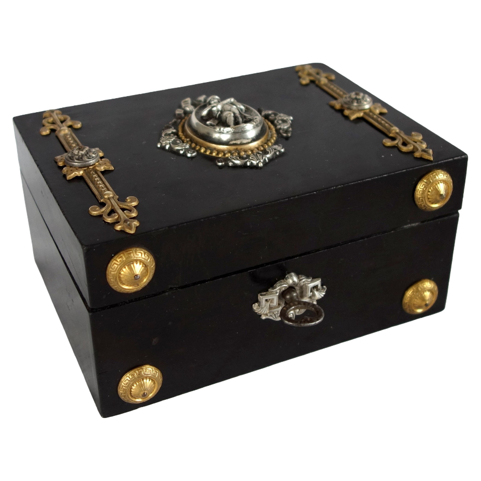 Renaissance style ebony and bronze jewelry box, Napoleon III period