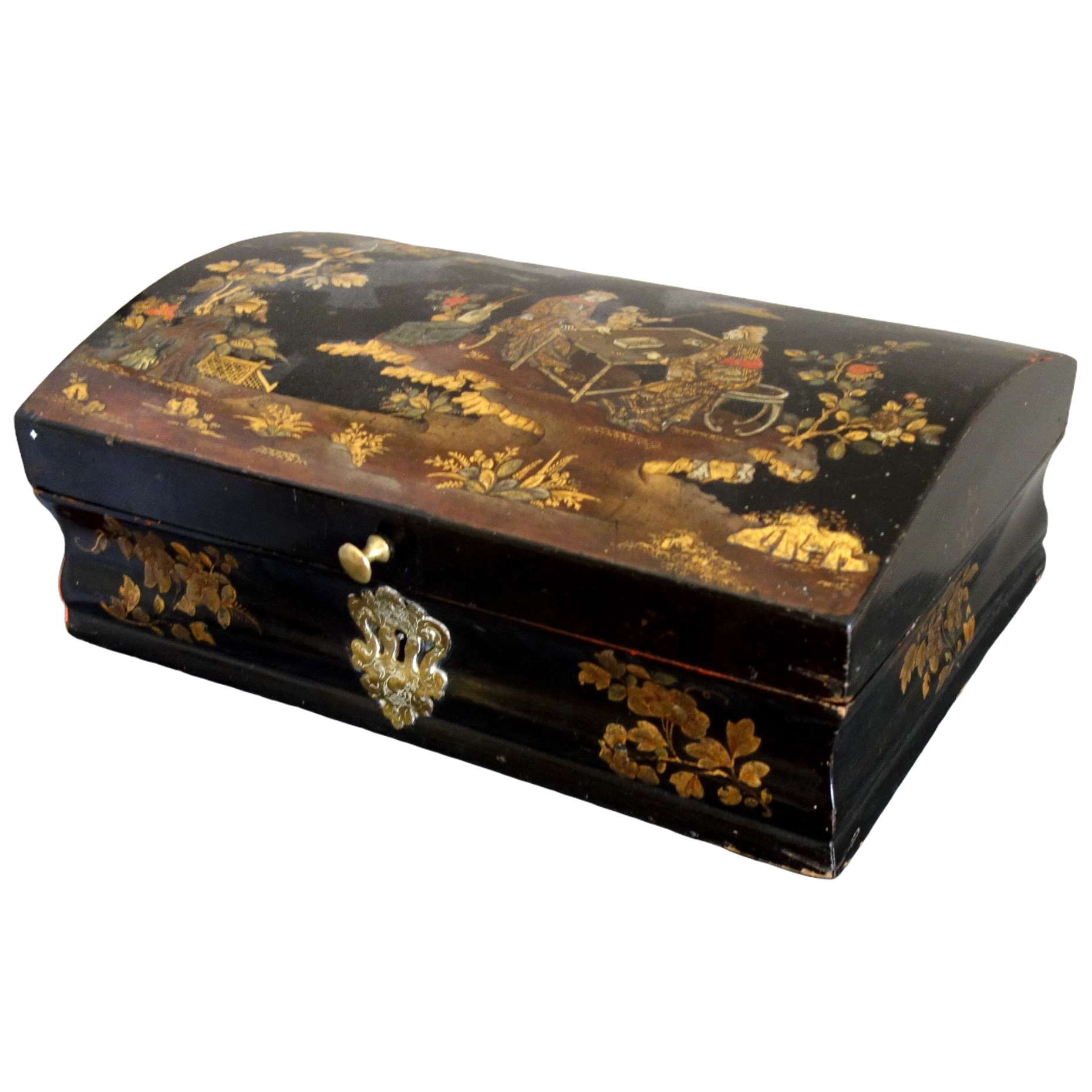 Boîte à perruque en vernis Martin - décor chinoiseries ou laque du Japon - style Louis XV