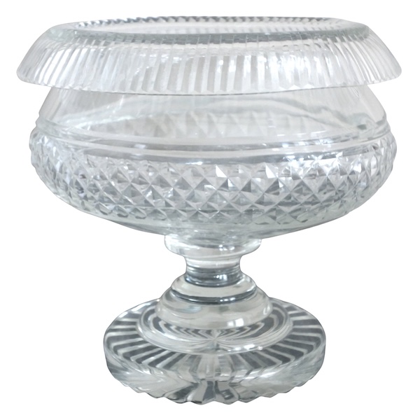 Le Creusot : coupe compotier, centre de table en cristal taillé, époque Empire Restauration