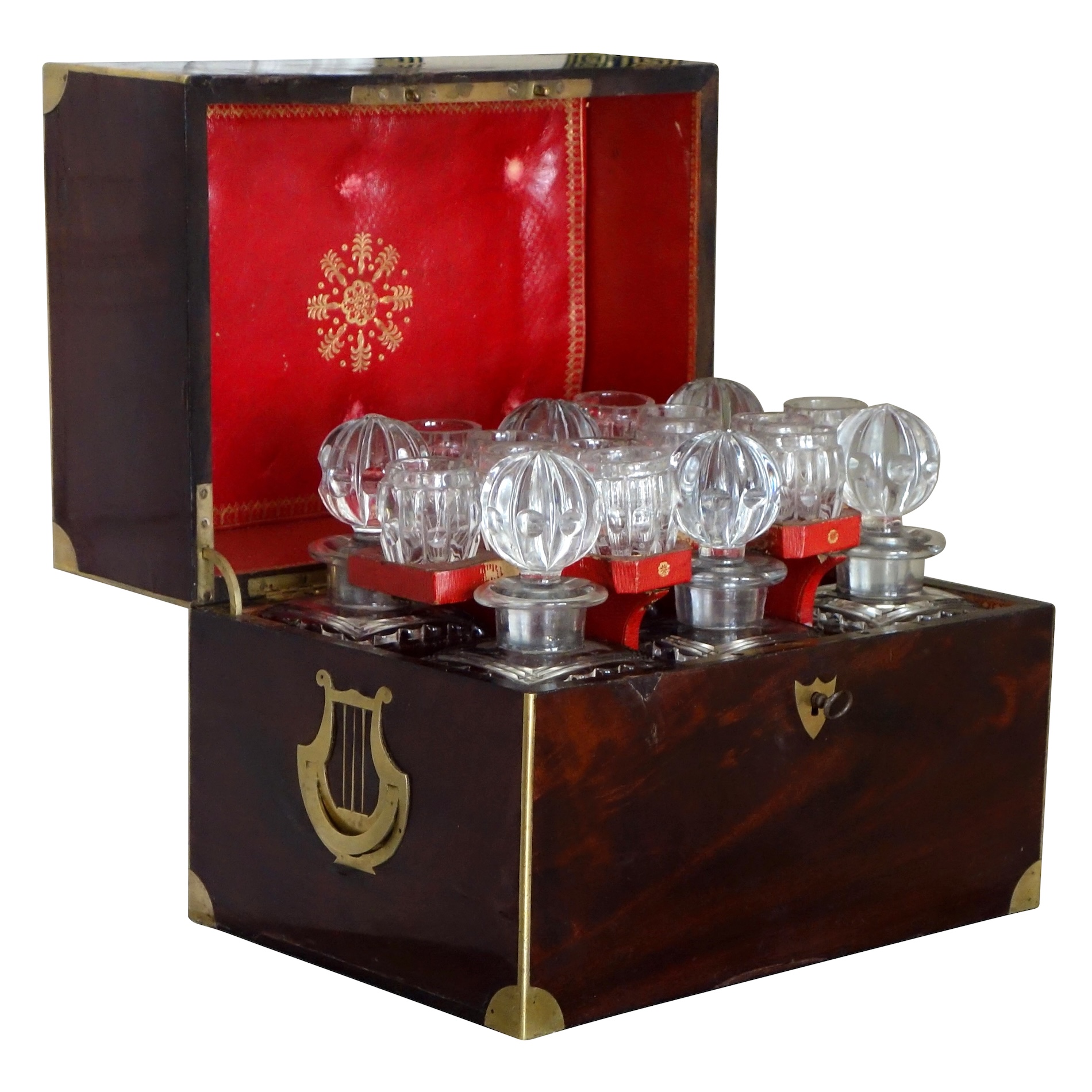 Cave à liqueur d'époque Empire en cristal du Creusot et acajou - complète avec ses verres