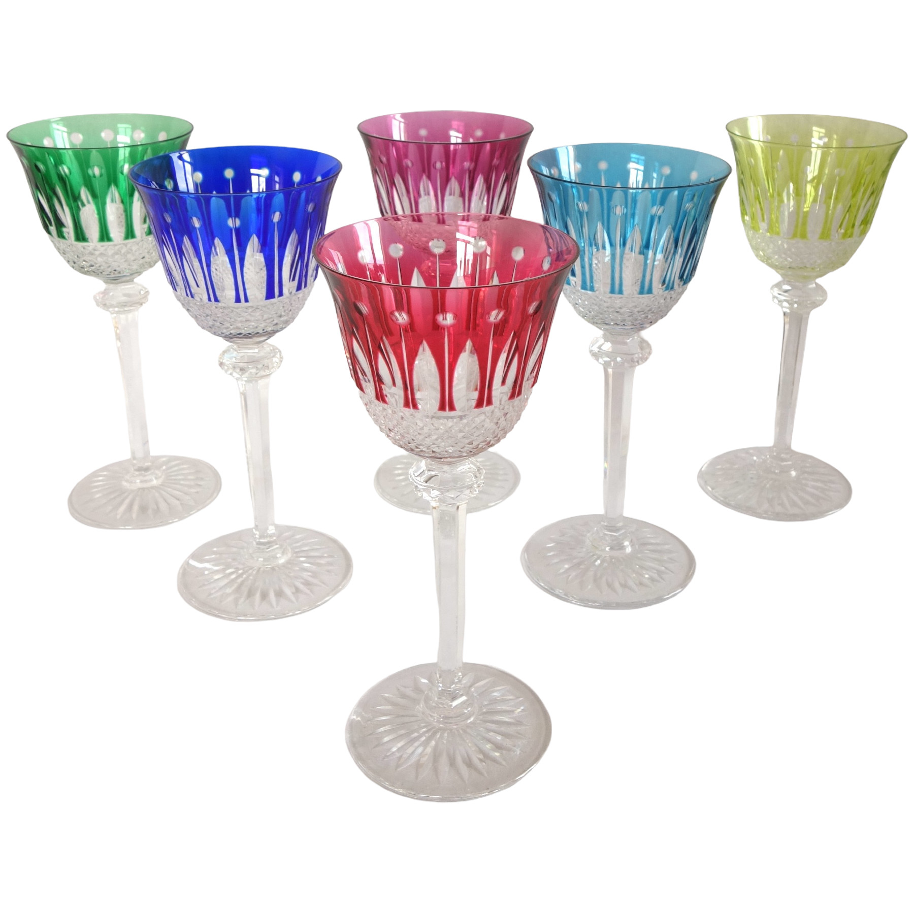 6 verres à vin du Rhin en cristal de St Louis, modèle Tommy - cristal overlay - signés