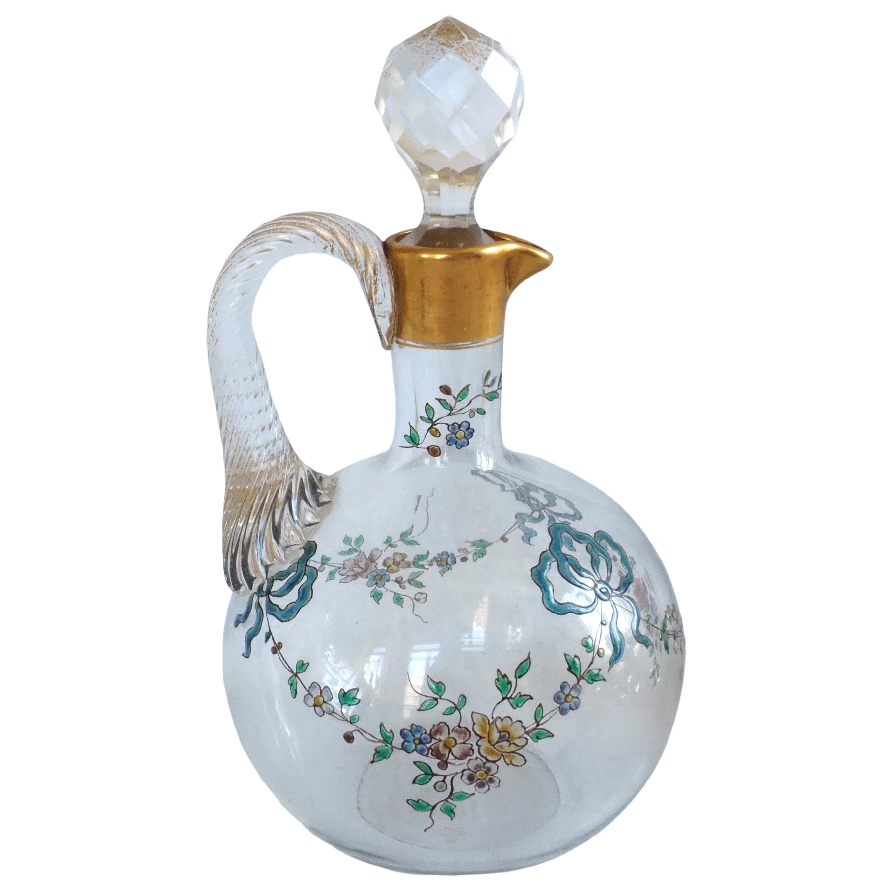 Carafe à liqueur en cristal de Baccarat émaillé et doré, style Louis XVI