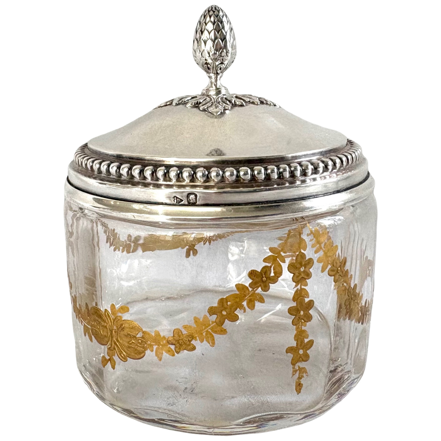 Grande boîte en cristal de Baccarat doré couvercle en argent massif Minerve par Puiforcat