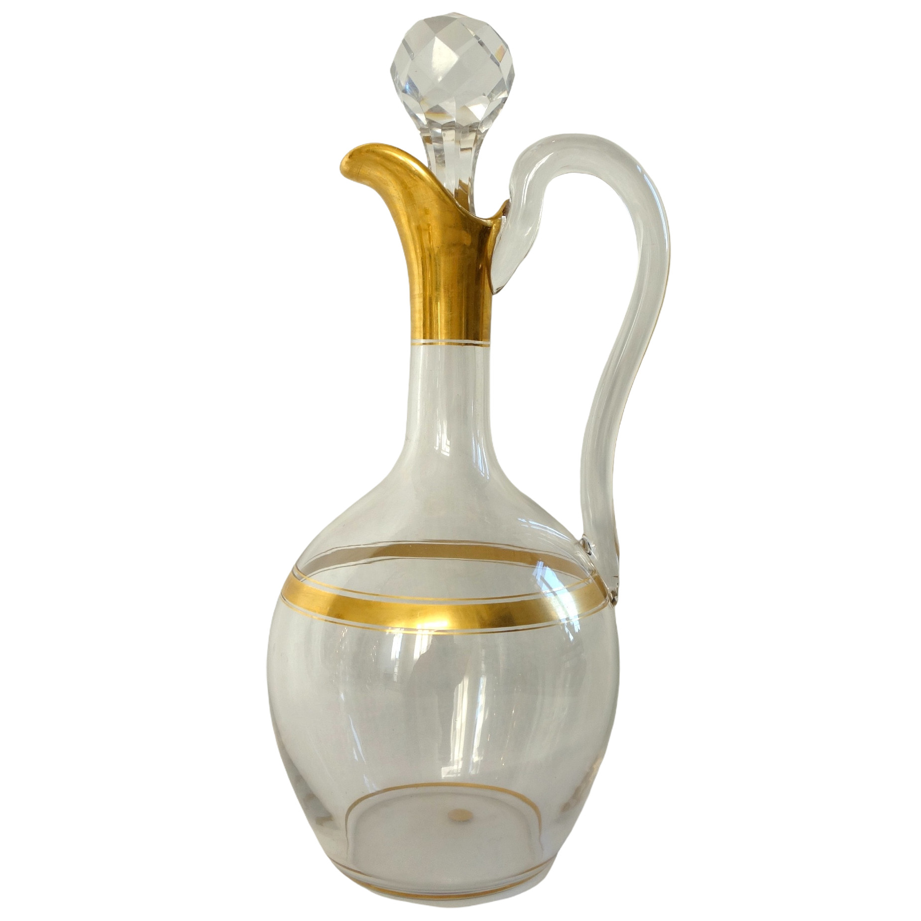Baccarat crystal ewer / wine bottle enhanced with fine gold - original paper sticker