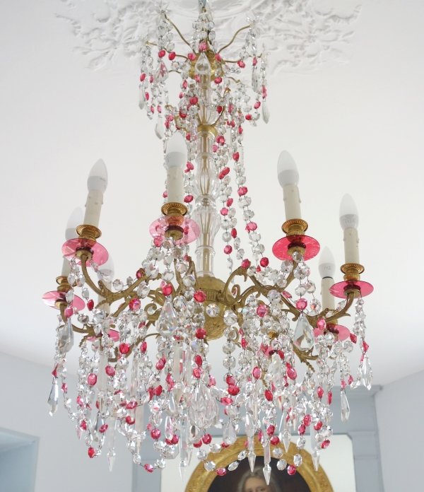 Détail — Rare lustre en cristal de Baccarat rouge et blanc - style Louis XVI - XIXe siècle