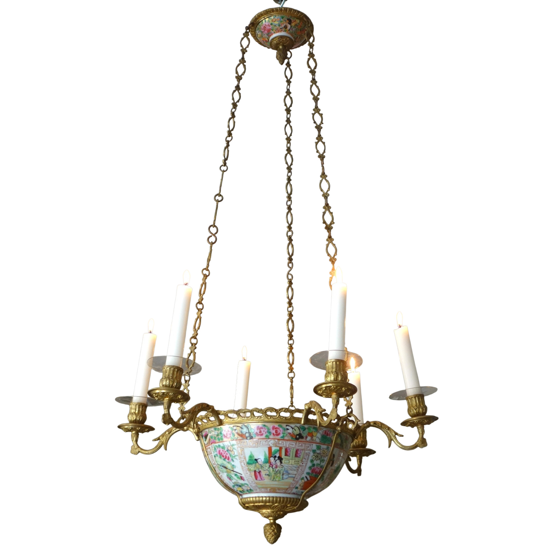 Canton porcelain and ormolu ceiling light - China, 19th century