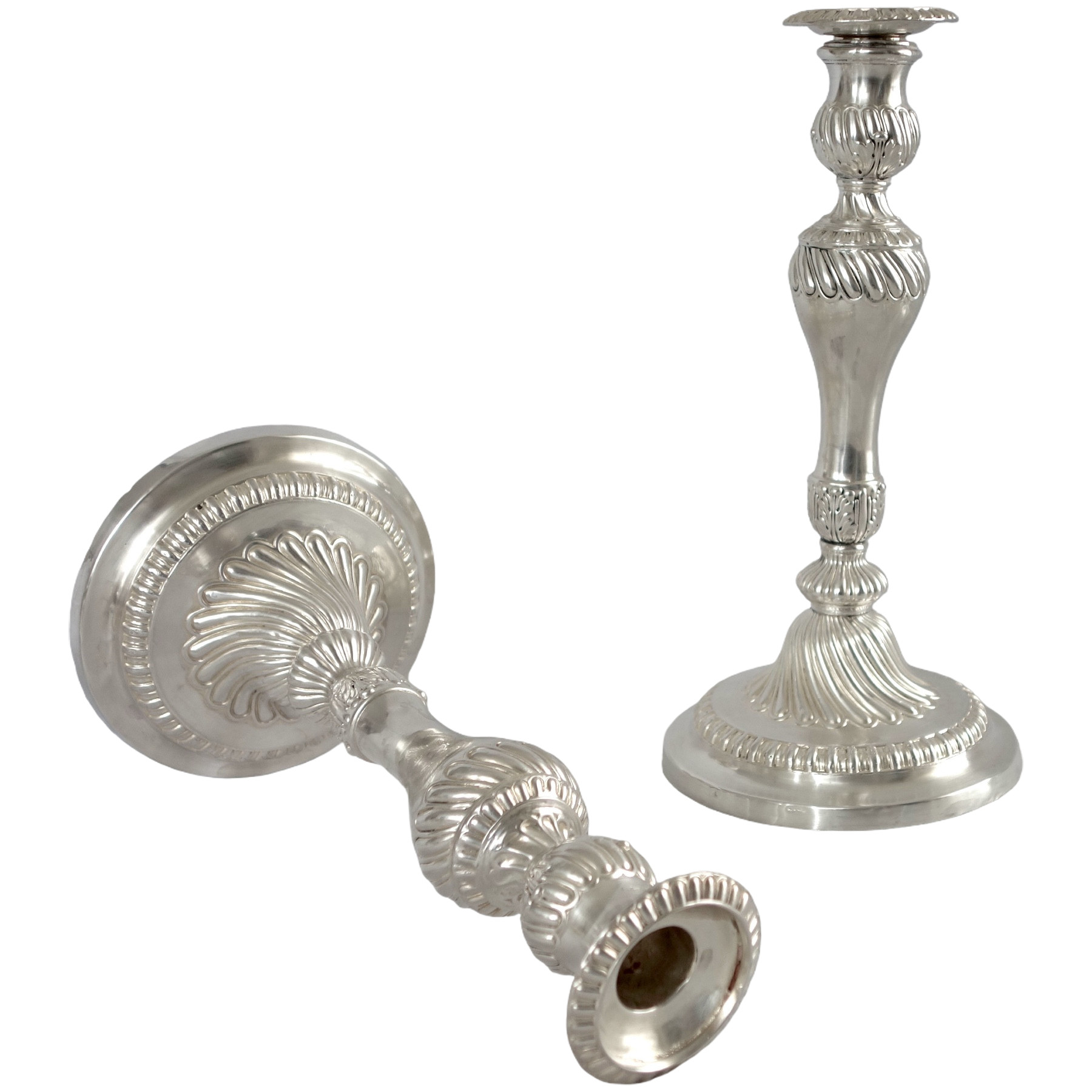 Pair of silverplated bronze Louis XV style candlesticks, 19th century circa 1840