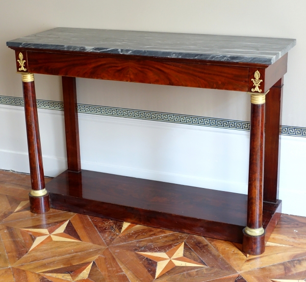 Détail — Grande console d'époque Empire en acajou, bronze doré et marbre bleu Turquin - 129cm