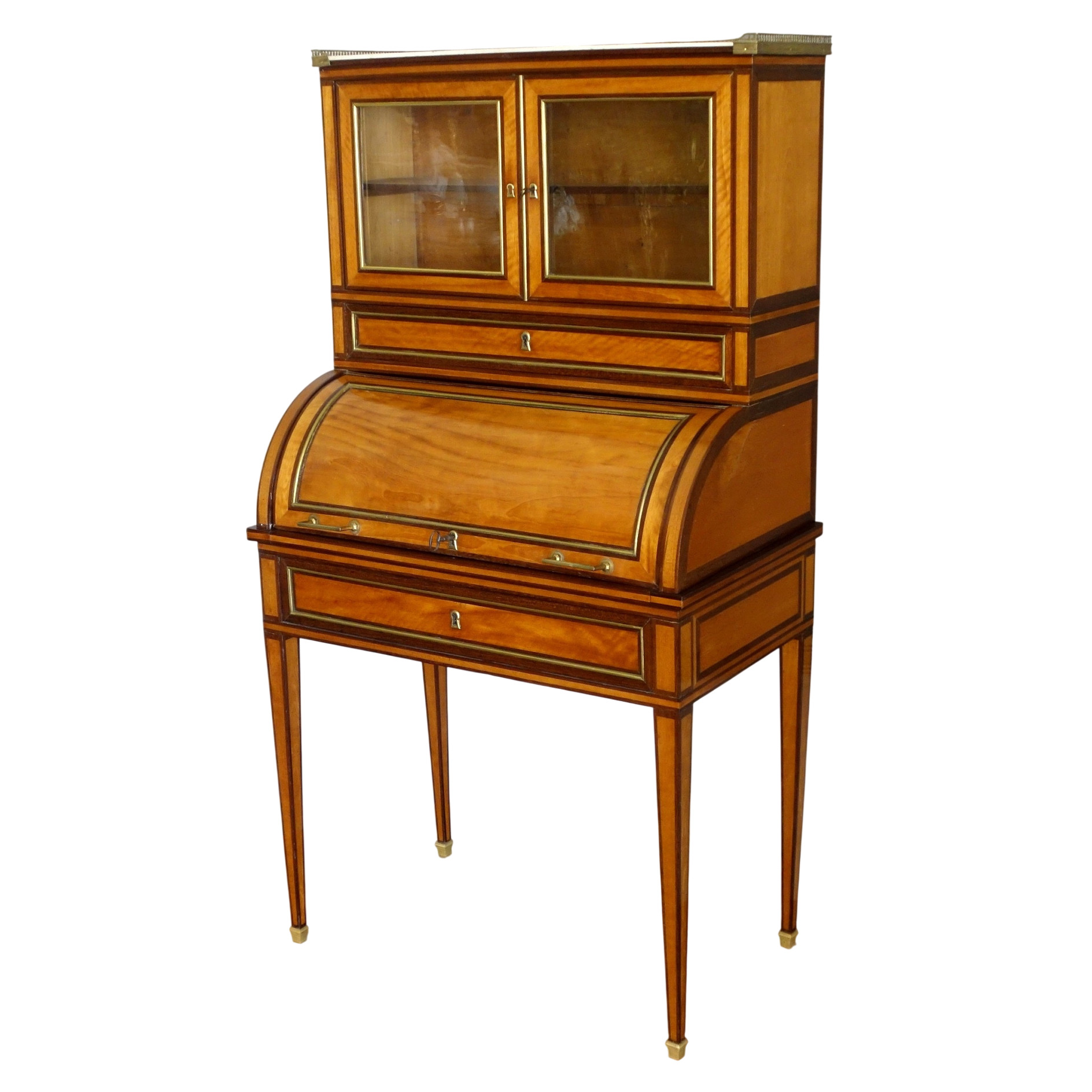 Bureau cylindre en citronnier et acajou, fin de l'époque Louis XVI
