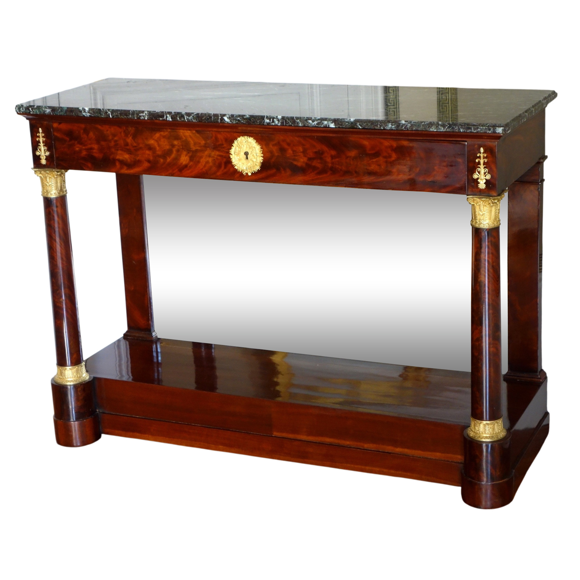 Importante console d'époque Empire en acajou et bronze doré, dans le goût de Jacob Desmalter