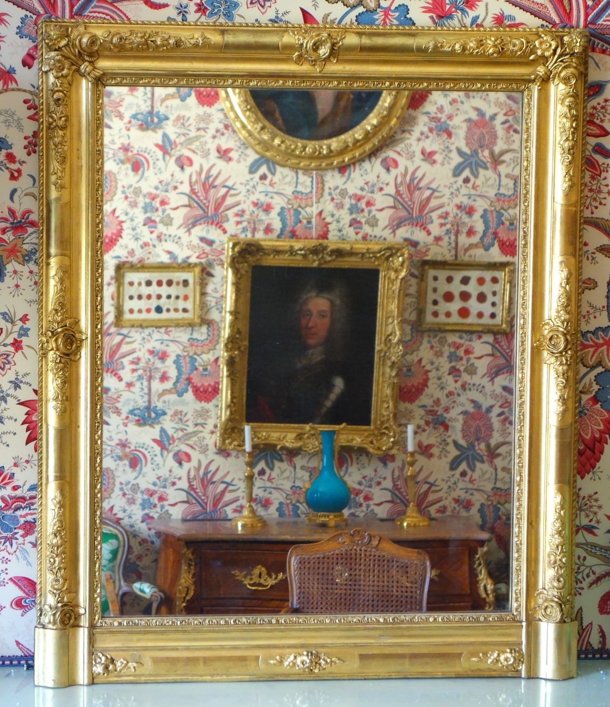 Détail — Petit Miroir de cheminée de style Louis XV en bois doré, époque Napoléon III - 108cm x 90cm