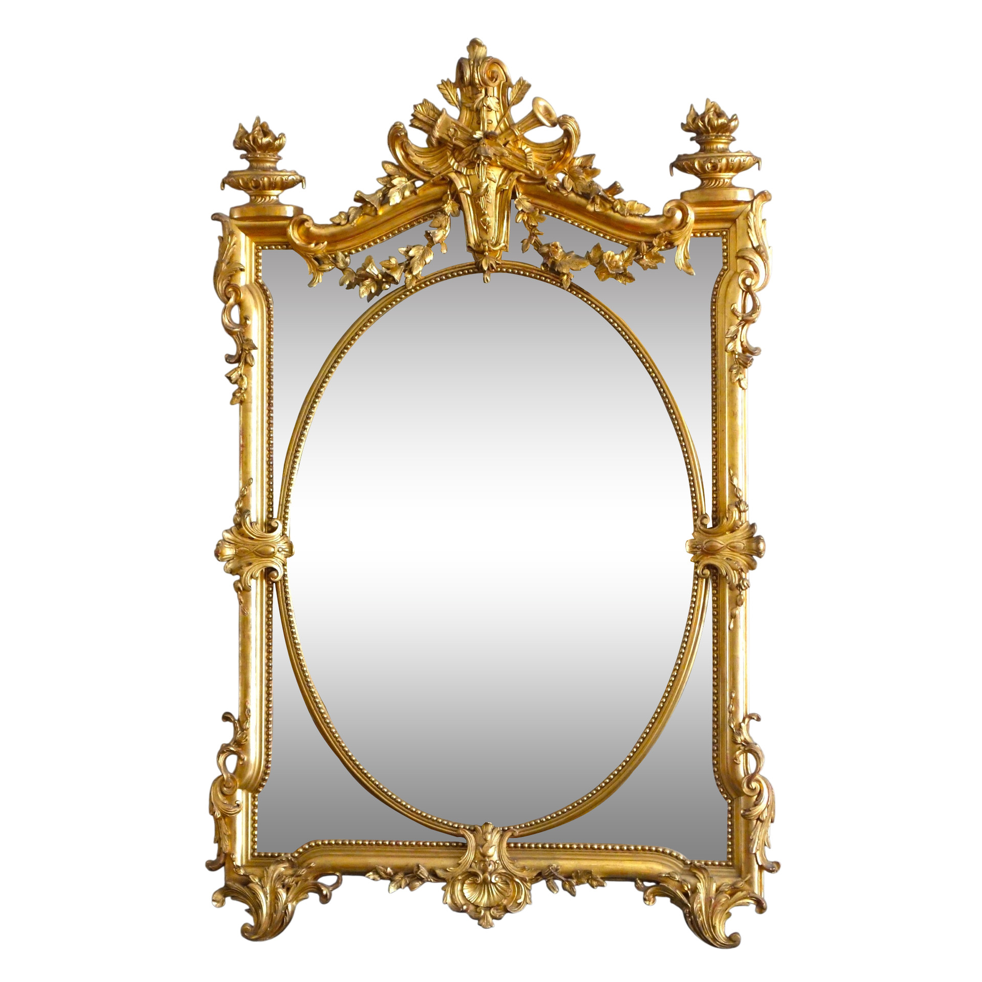 Miroir à parecloses, bois doré à la feuille d'or, époque Napoléon III