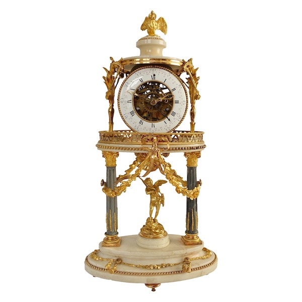 Pendule d'époque Louis XVI au temple de l'Amour aveugle, gardien du Temps - avec sa cloche