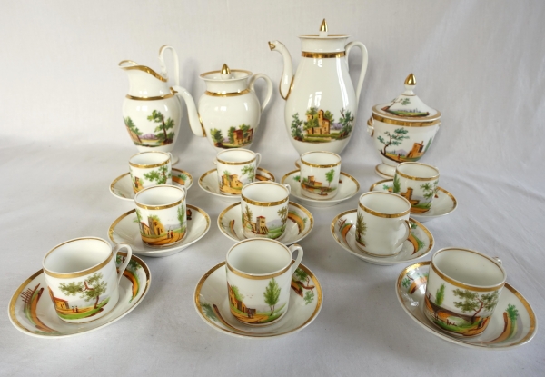 Détail — Service à café Empire en porcelaine de Paris dorée à l'or fin & paysages italiens - vers 1820