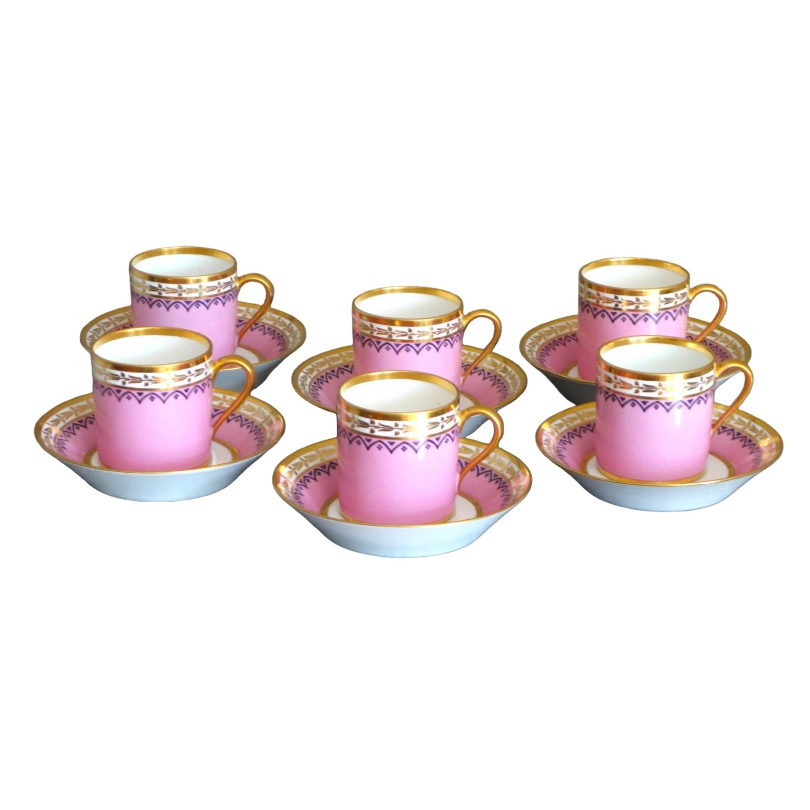 Manufacture Royale de Sèvres 1821 : suite 6 tasses à café litron en porcelaine à décor Egyptien