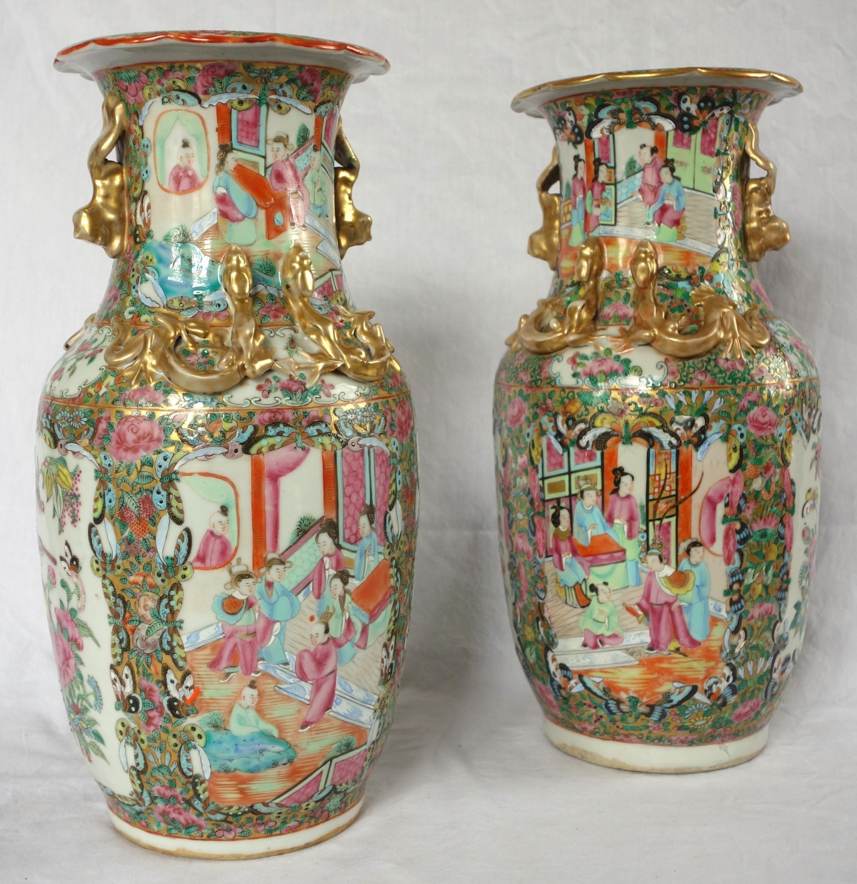 Détail — Paire de vases / potiches en porcelaine de Canton, Chine vers 1880 - 36cm