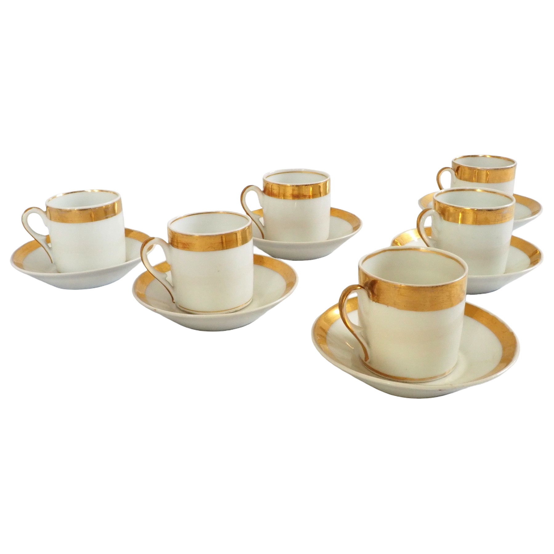 Service à café, 6 tasses litron en porcelaine de Paris dorée or fin - Empire début XIXe siècle