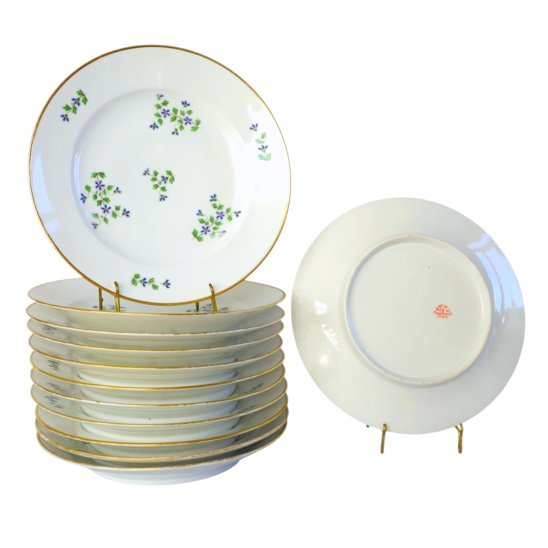 Manufacture Dihl et Guerhard : suite de 12 assiettes de table aux Barbeaux - signées