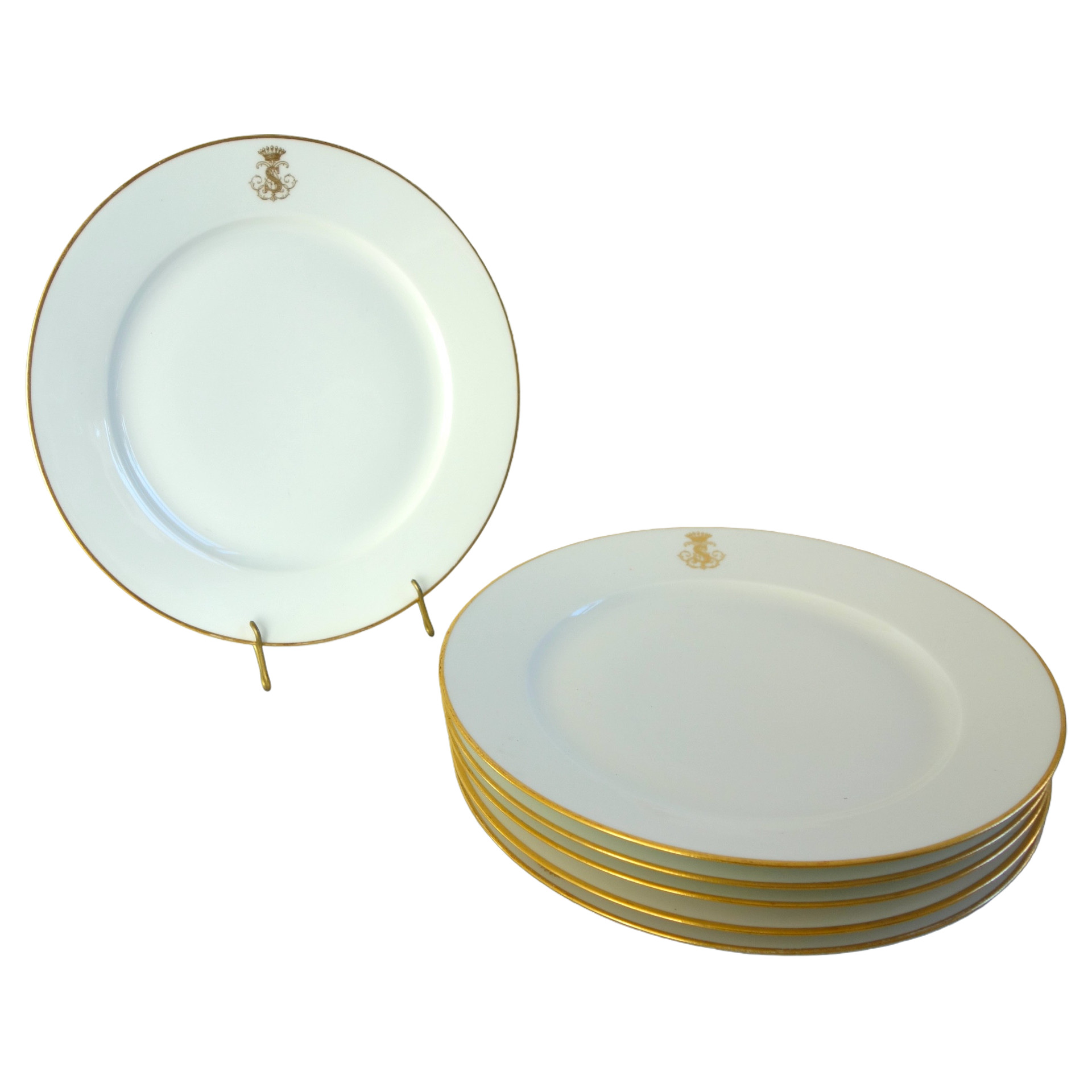 6 assiettes de table en porcelaine de Sèvres à couronne de Comte - signées, datées 1868