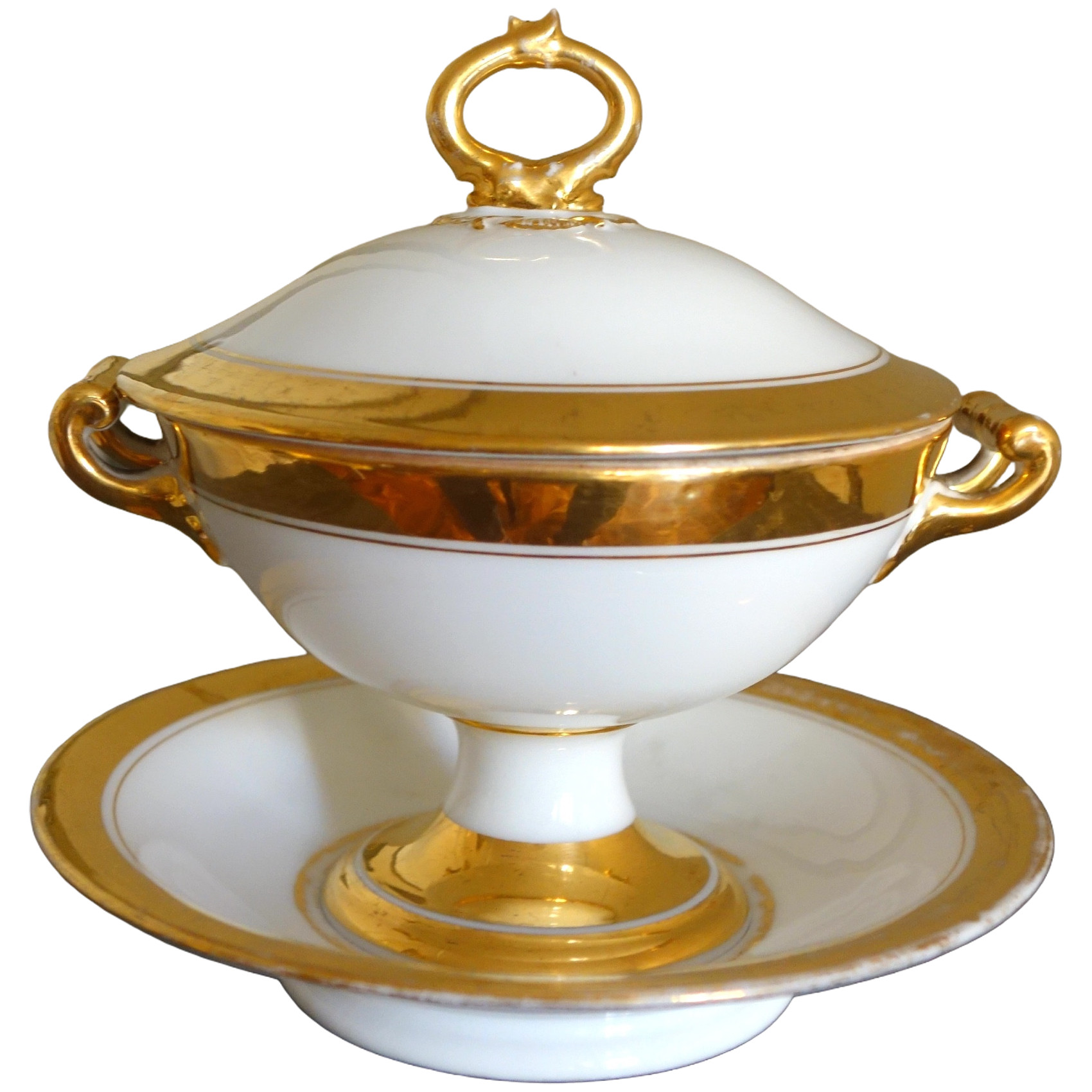 Bouillon en porcelaine de Paris blanche et or, XIXe siècle vers 1830
