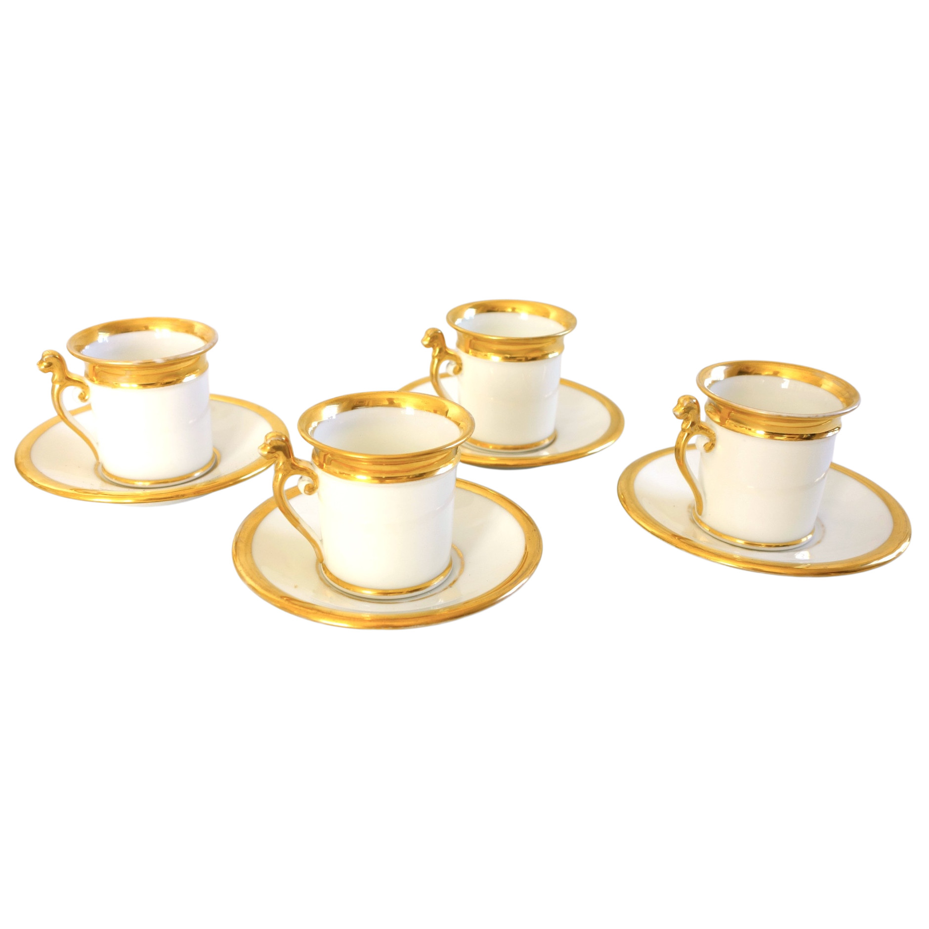4 Empire style litron-shaped coffee cups enhanced with fine gold