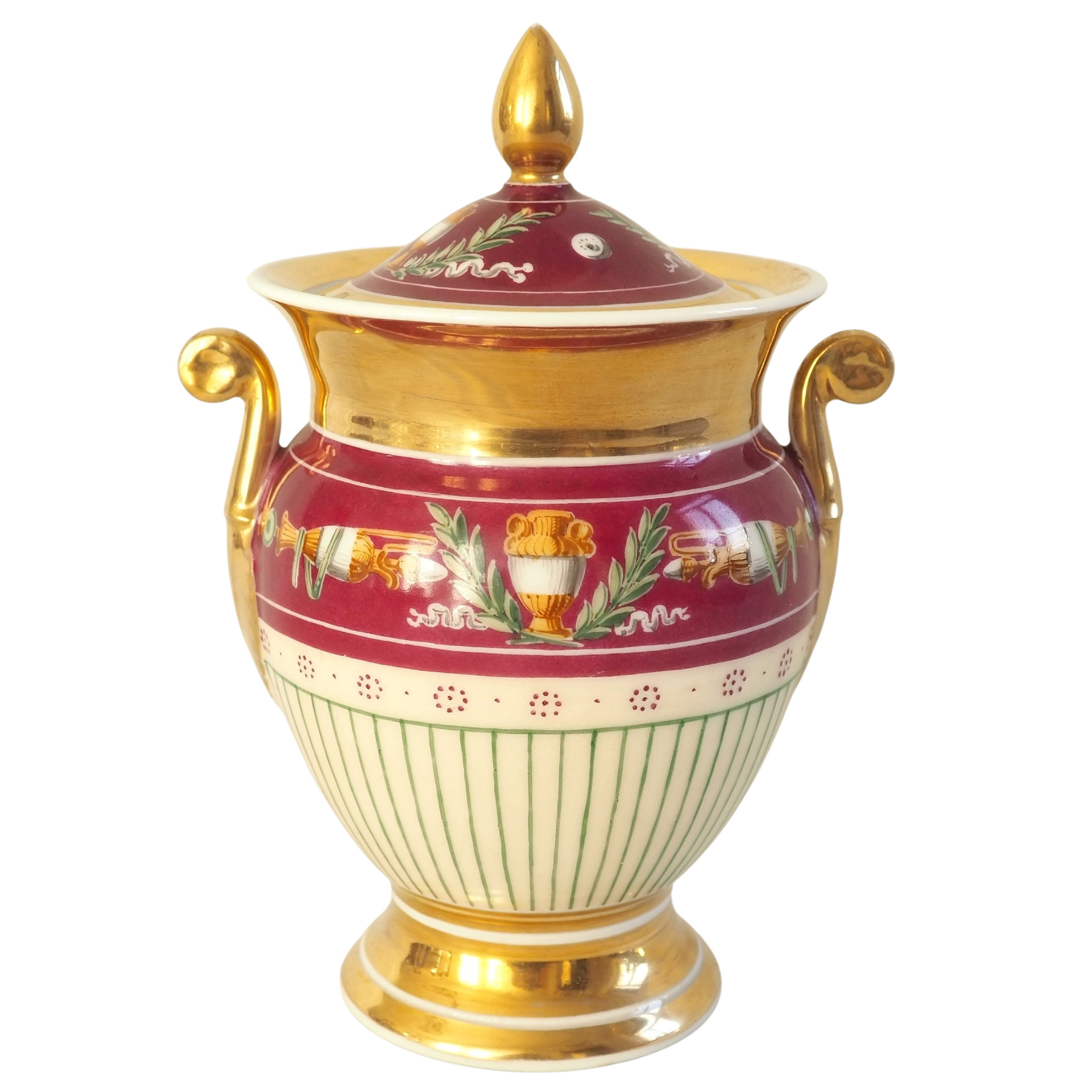 Empire Paris porcelain sugar pot attributed to Lebon Halley Manufacture
