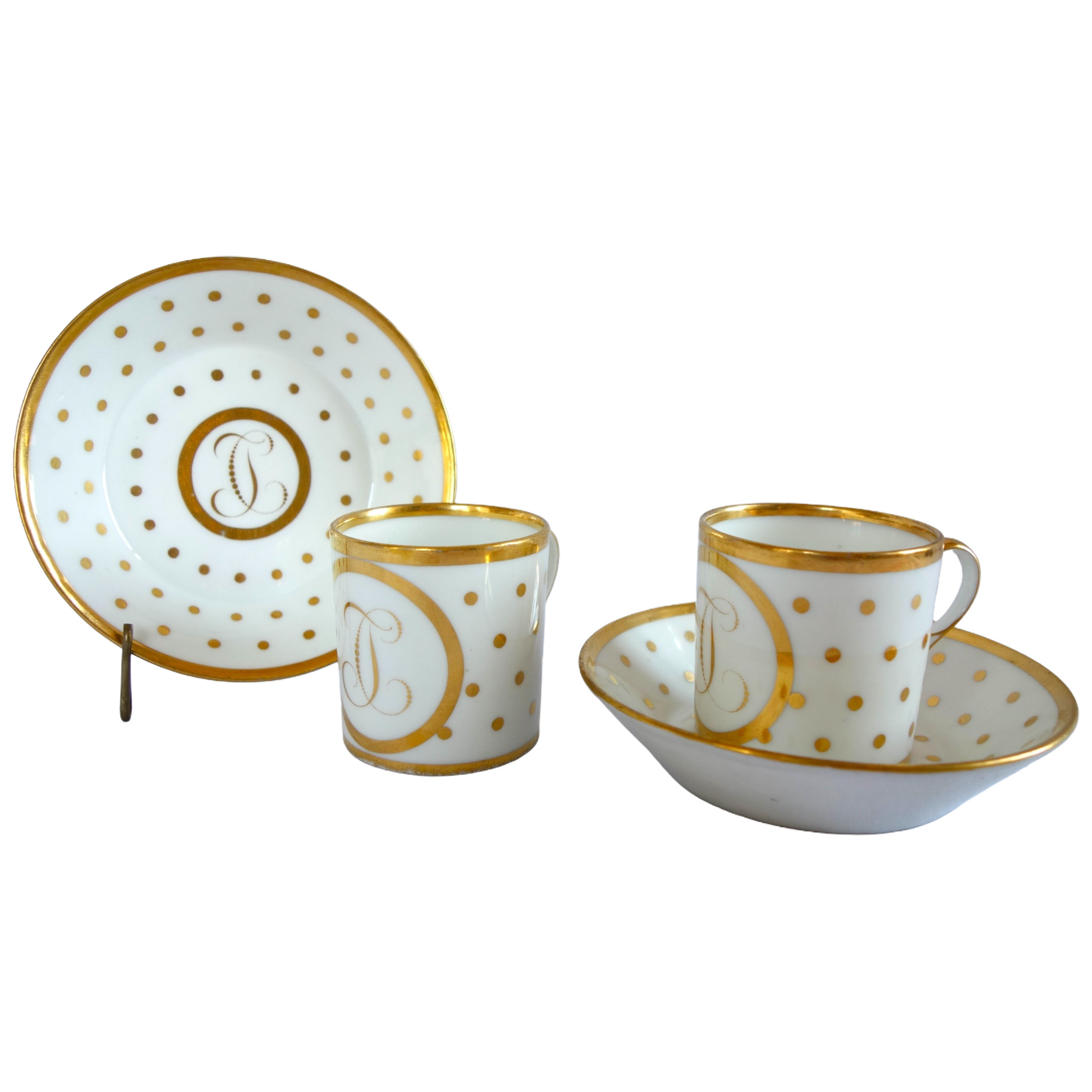 Paire de tasses à café litron en porcelaine de Paris, époque Empire, décor pointillé à l'or
