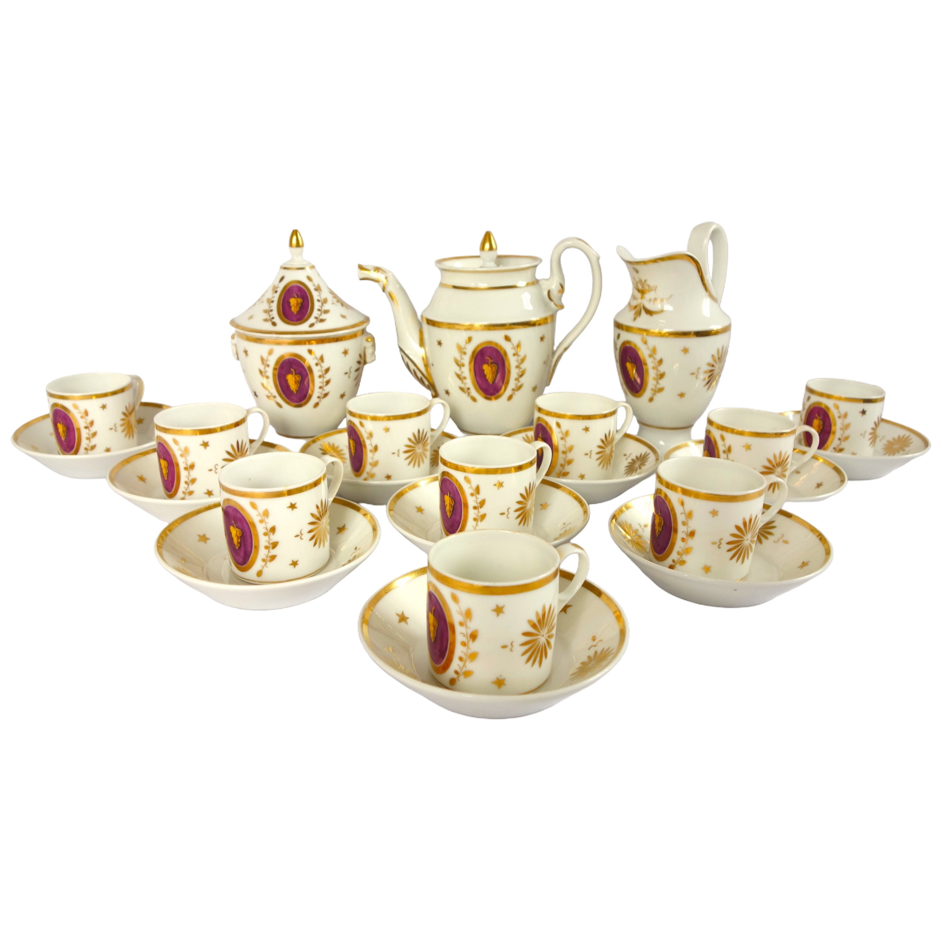 Empire Paris porcelain coffee set for 10 guests - 13 pieces - early 19th century