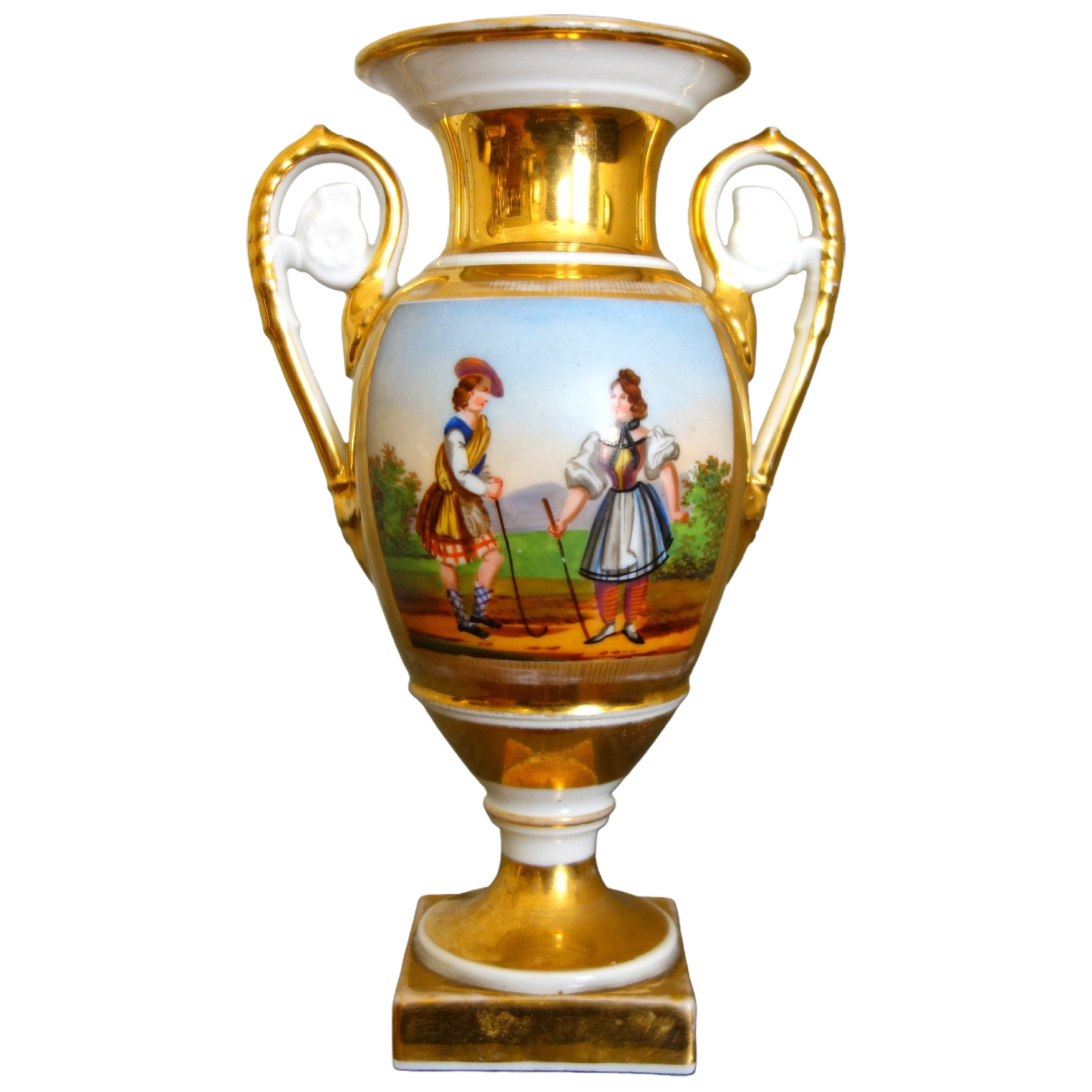 Empire Paris porcelain polychromatic vase enhanced with fine gold, early 19th century