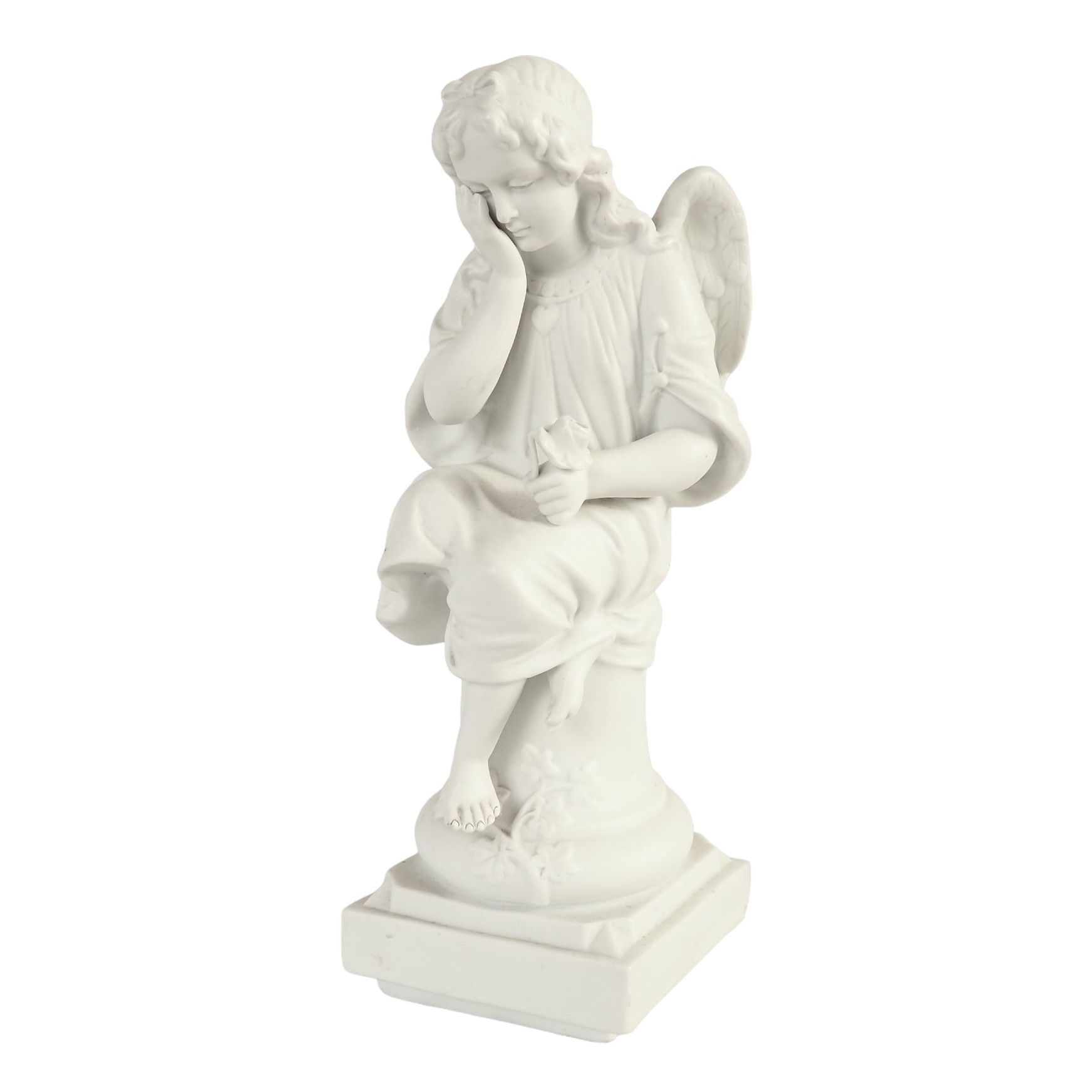 Statue d'Ange Gardien, biscuit de porcelaine XIXe siècle, objet religieux traditionaliste