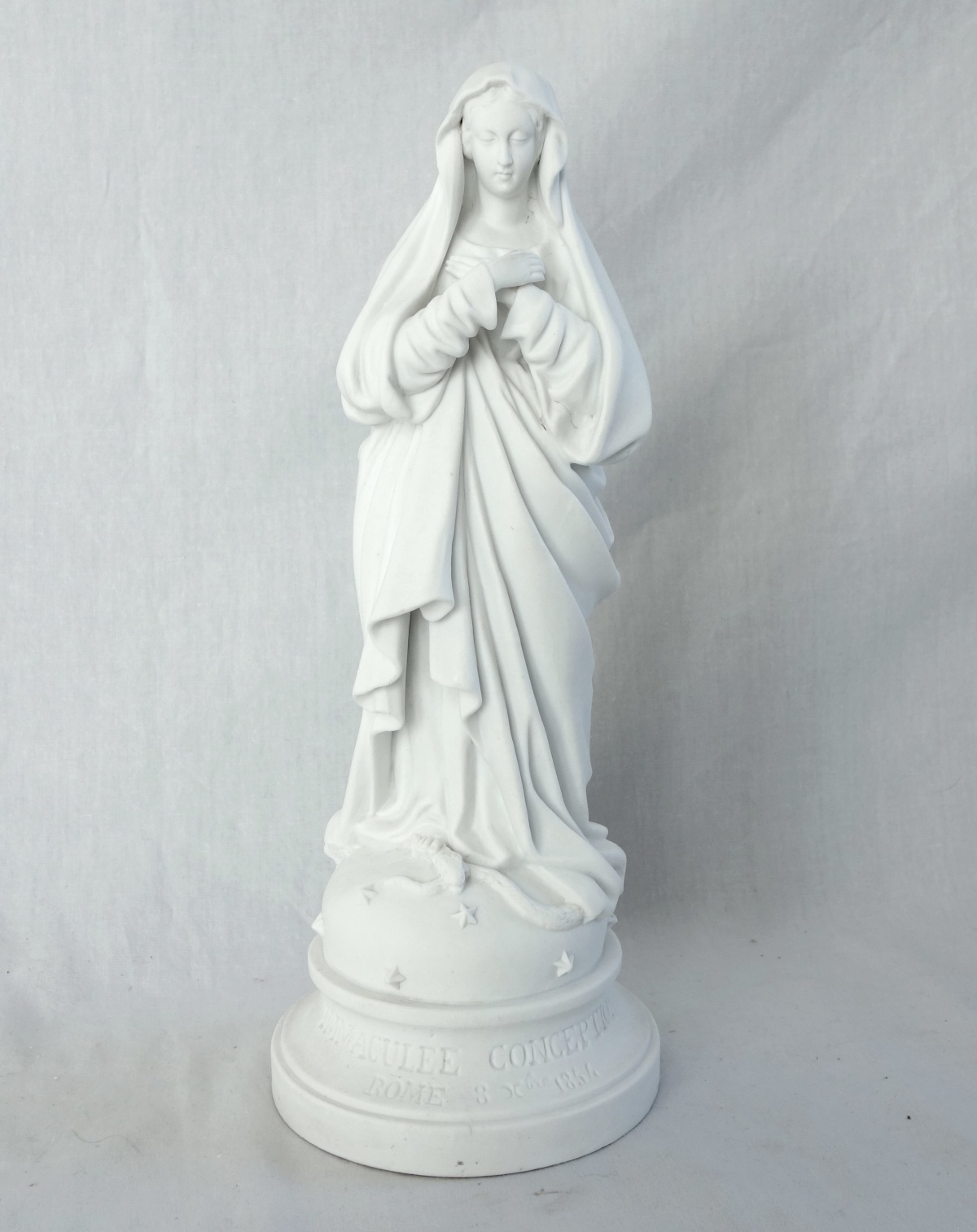 Detail — Virgin Mary as Immaculate Conception biscuit statue, Napoleon III period