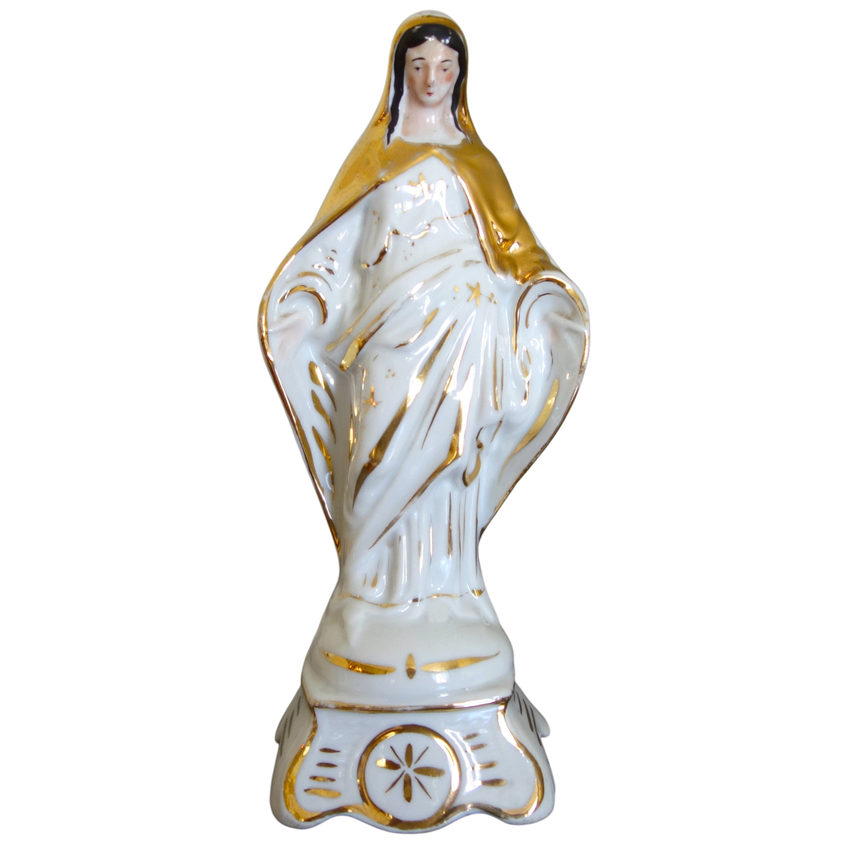 Statue de la Sainte Vierge en porcelaine de Paris blanche et or - XIXe siècle vers 1850